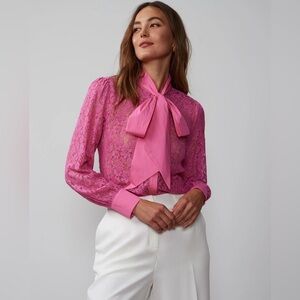 🛍️NEW New York & Company XXL Pink Bow Detail Lace Blouse